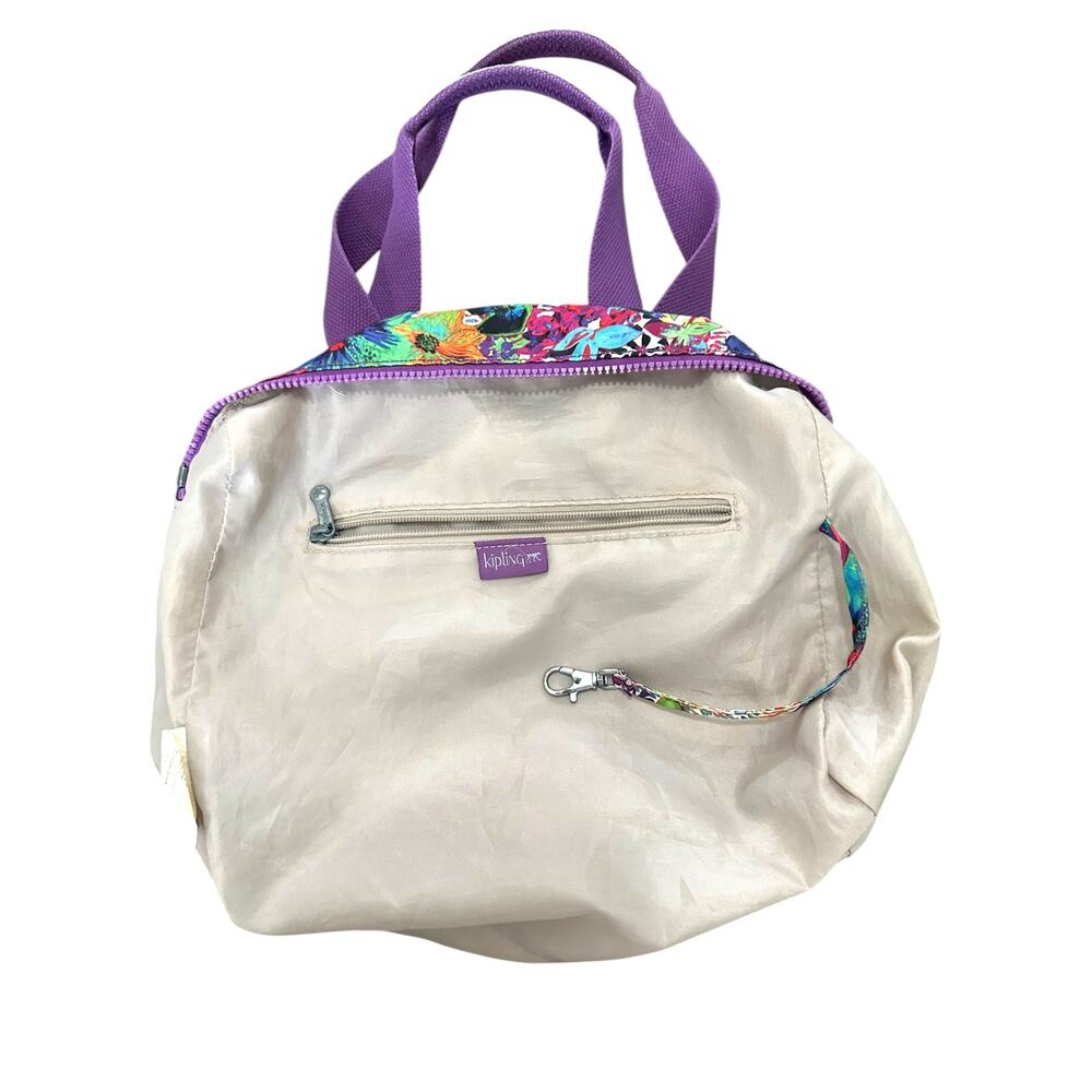 Kipling Klara Satchel Bag Multicolor Tropical Floral Purple Crinkle - Picture 6 of 7